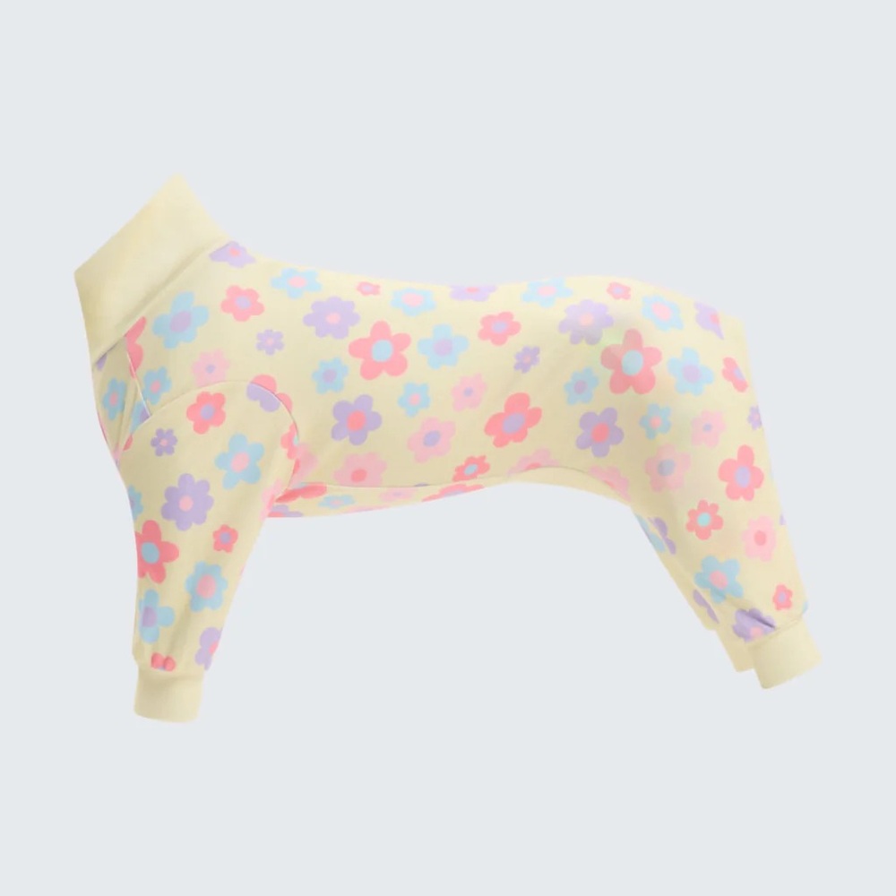 Spark Paws Yellow Floral Dog Jumpsuit - Cozy Full-Body Pet Pajamas